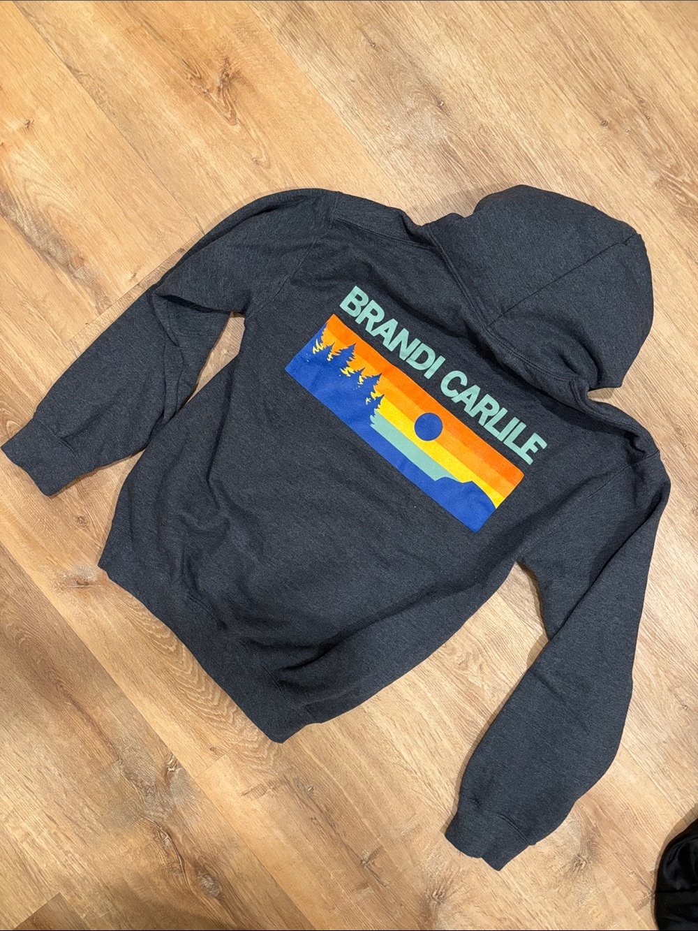 Gray Women's Brandi Carlile Hooded Sweatshirt with Sunset Tree Graphic